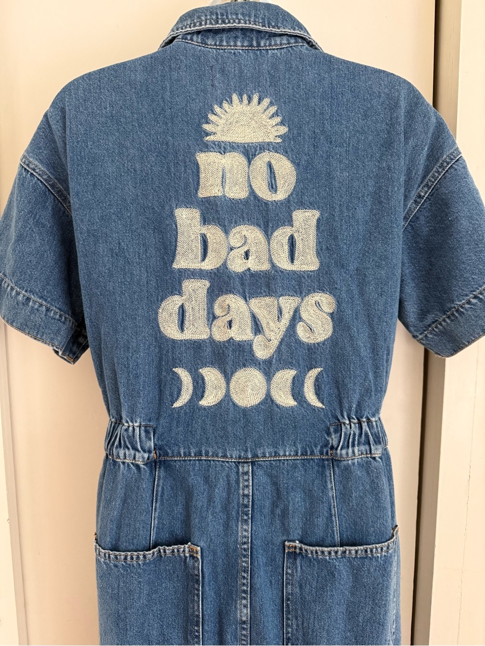 Free People Marci Jumpsuit embroidered “No Bad Days” short sleeve size Small - Picture 15 of 15